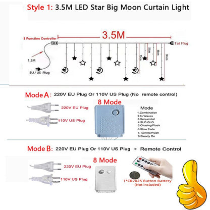 Ramadan Decoration 2023 Star Moon Led Curtain Garland String Light Islam Muslim Party Decor for Home Gift EID Mubarak Supplies