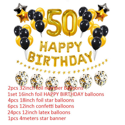 Number 50 Foil Balloon Happy Birthday Party Decorations 50 Years Old Man Woman 50th Gold Black Home Decor Anniversary Supplies