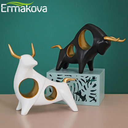 ERMAKOVA Cattle Animal Ox Statue Home Decor Living Room Bull Sculpture TV Cabinet Ornament Crafts Abstract Figurine Home Decor