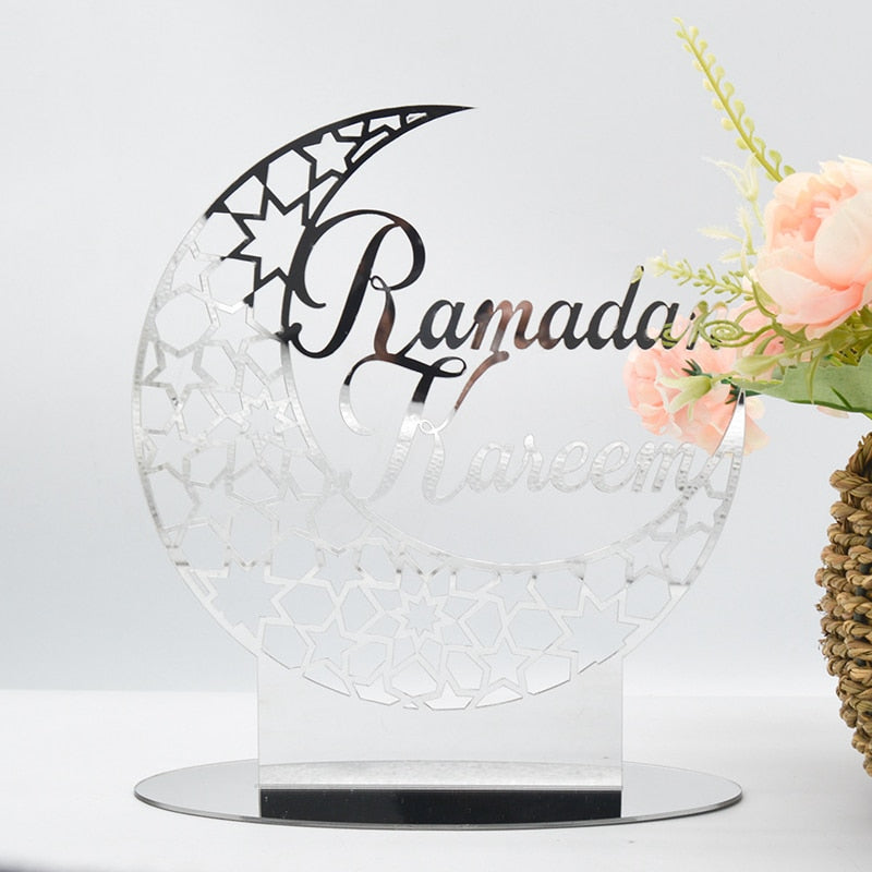 Ramadan Kareem Acrylic Ornament Eid Mubarak Decoration For Home Islamic Muslim Party Supplies Golden Moon Decor EID Al Adha Gift