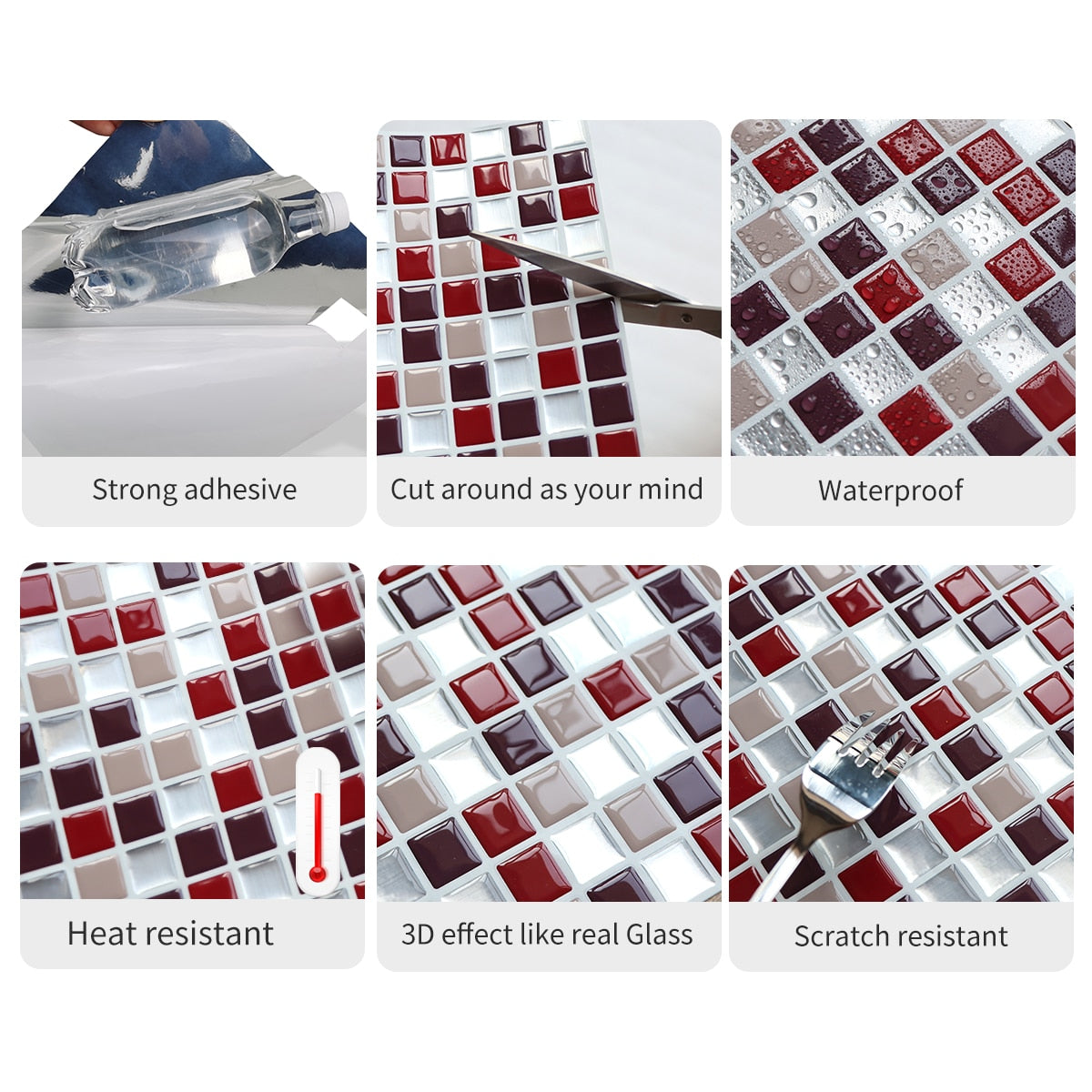 Vividtiles Self Adhesive Mosaic Tile Wall decal Sticker DIY Kitchen Bathroom Home Decor Vinyl