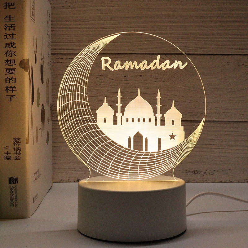 Muslim EID Mubarak Table Ornaments 3D Night Light Gurbang Kareem Ramadan Festival Party Supplies Eid Al Adha Decoration for Home