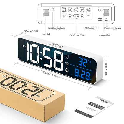 Music LED Digital Alarm Clock Temperature Date Display Desktop Mirror Clocks Home Table Decoration Voice Control 2400mAh Battery