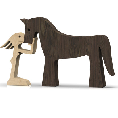 Family Puppy Wood Dog Craft Figurine Desktop Table Ornament Carving Model Home Office Decoration Pet Sculpture Christmas Gift